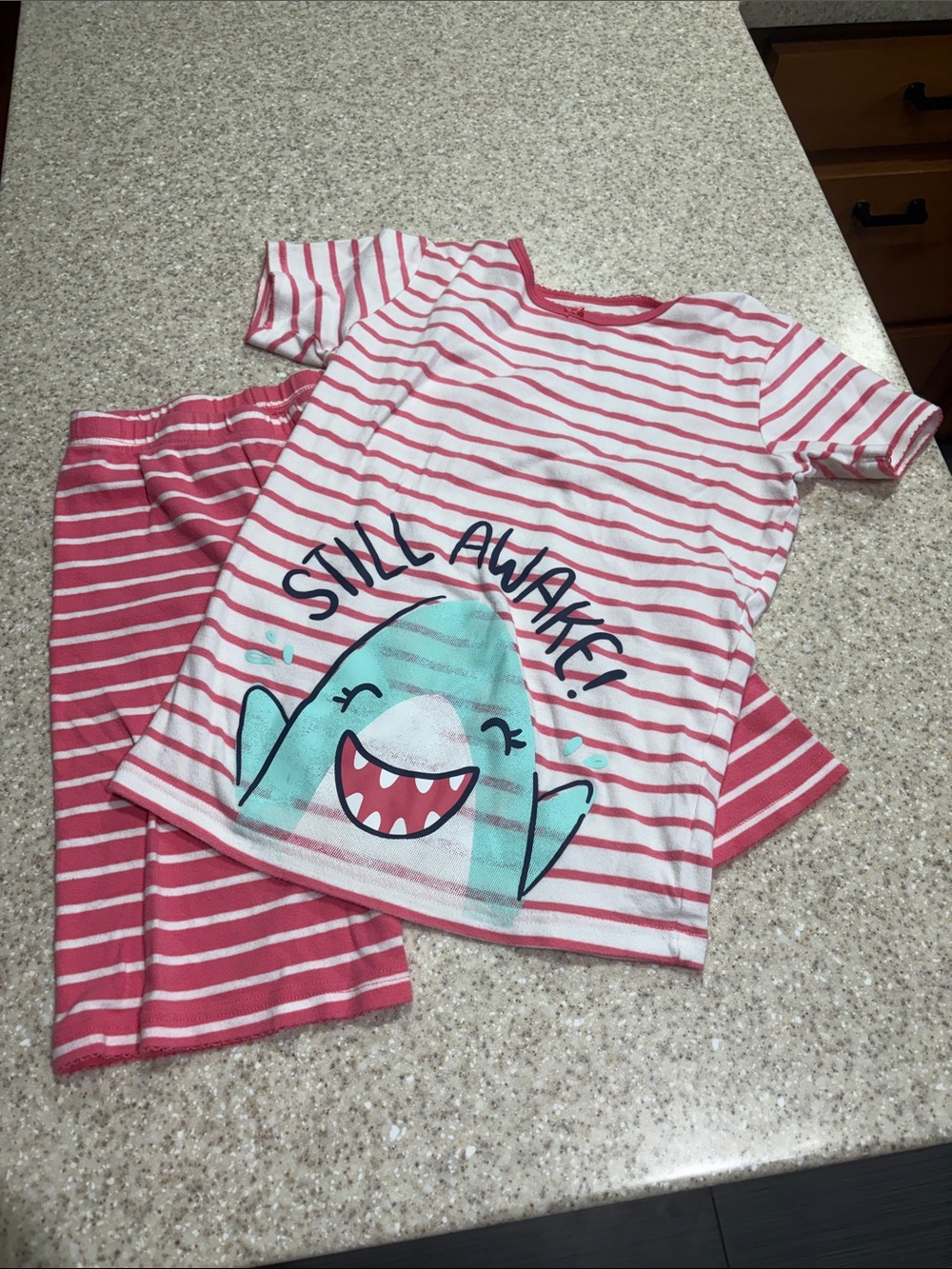 Carters size 14 shorts and short sleeve pajama set pink with shark